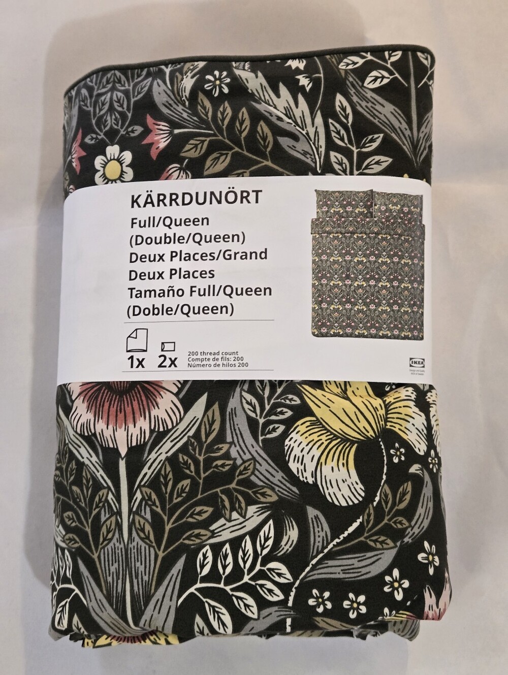 KÄRRDUNÖRT Black Duvet Cover with Yellow, Pink & Green Floral Print